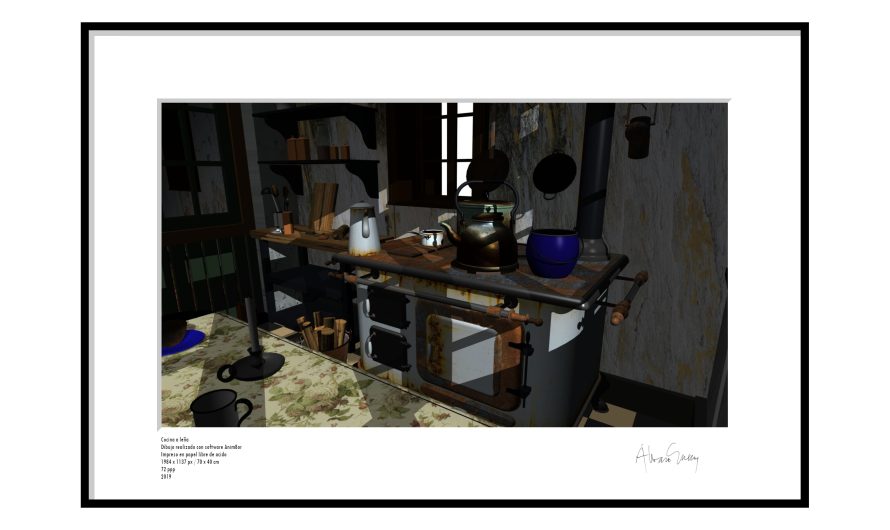 Dibujo 3D Cocina a leña | 70 x 40 cm
